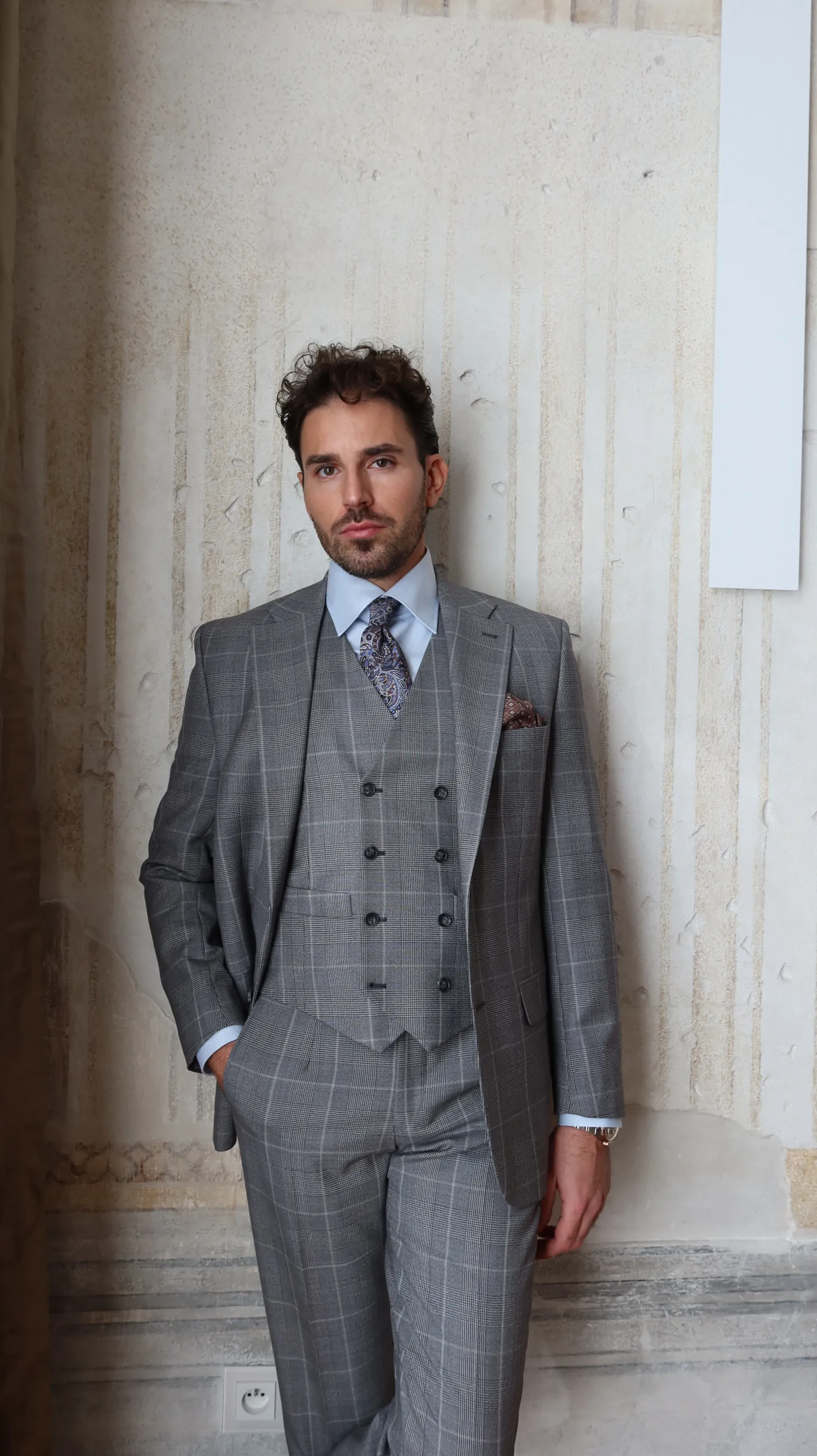 garnitur_szara_krata_drago_wełna_super130s_half_canvas_André_Grand