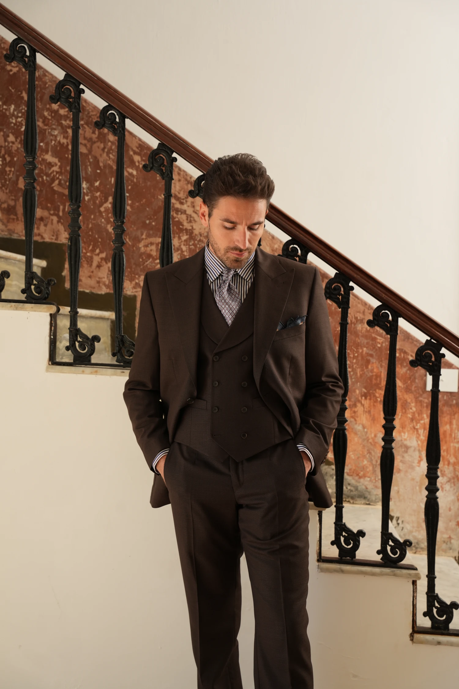 Brązowy garnitur ślubny męski André Grand Ready to Wear