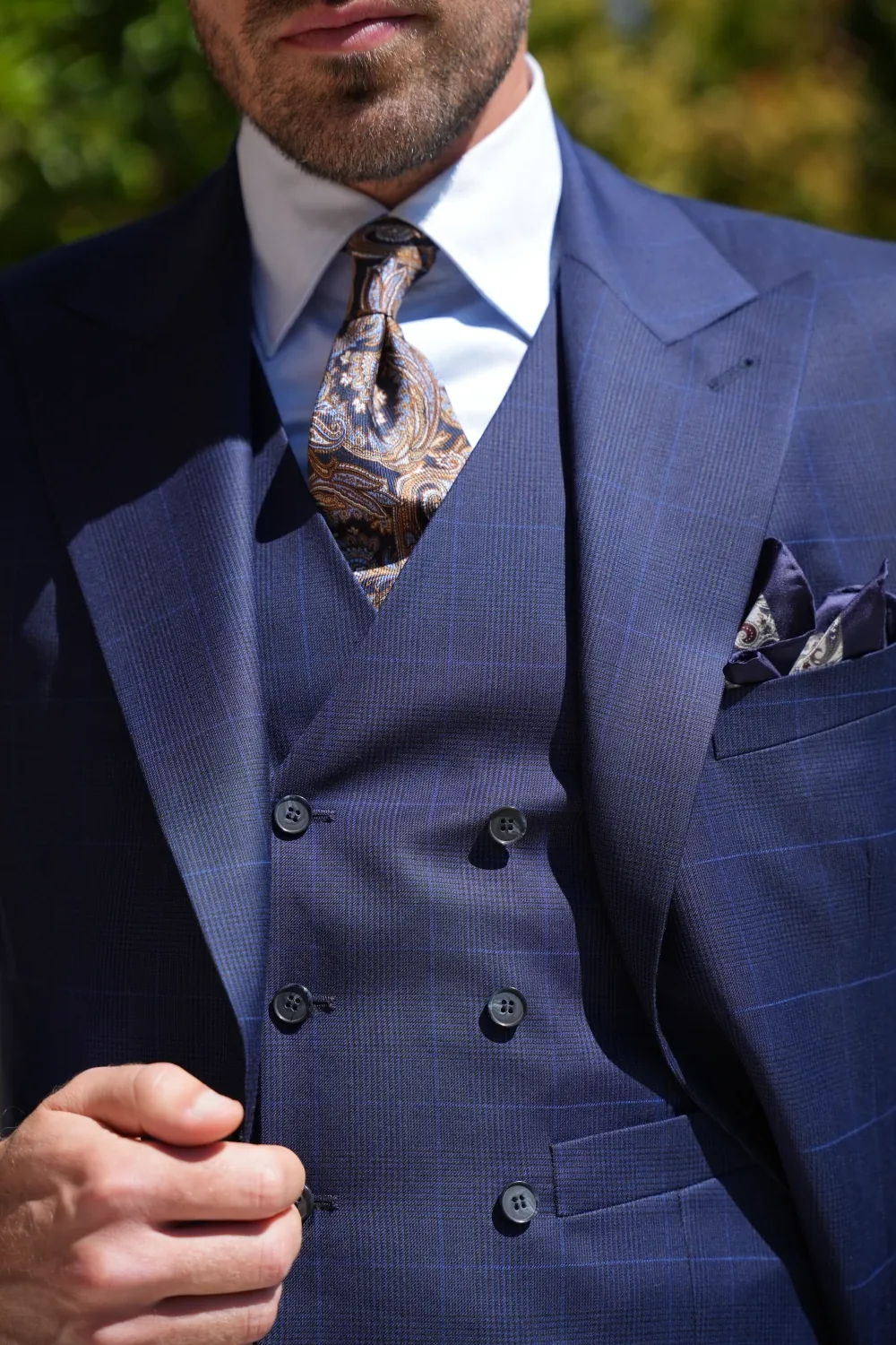 Granatowy garnitur męski w kratę André Grand Ready to Wear